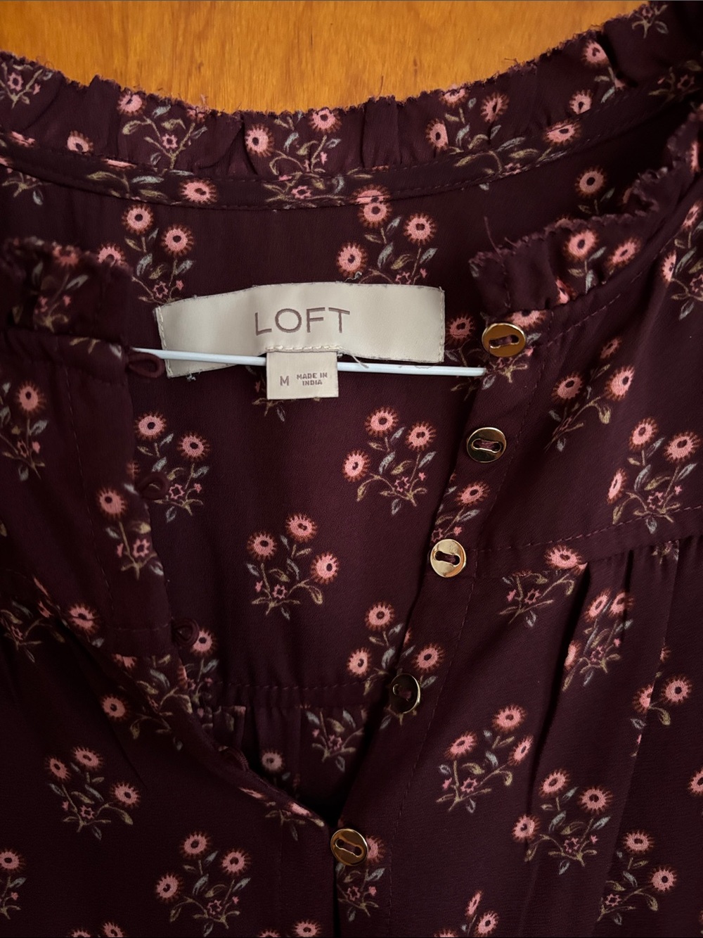 LOFT Burgundy Floral Ruffle Sleeve Camisole - Picture 2 of 4